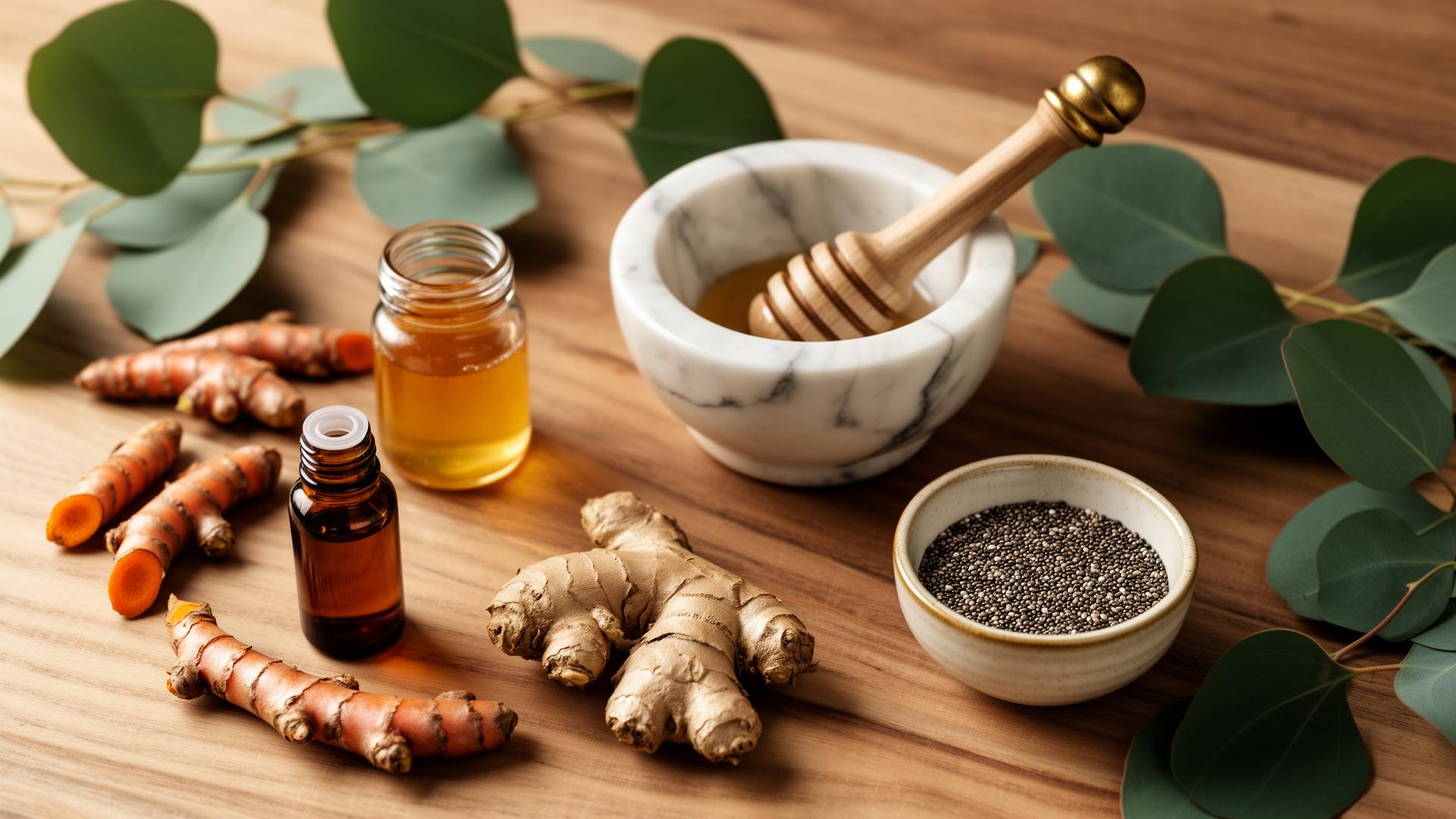 Botanical wellness ingredients flat lay